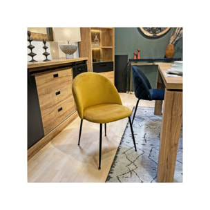 Chaise de repas tissu velours dossier capitonné pieds métal – CLEA 2
