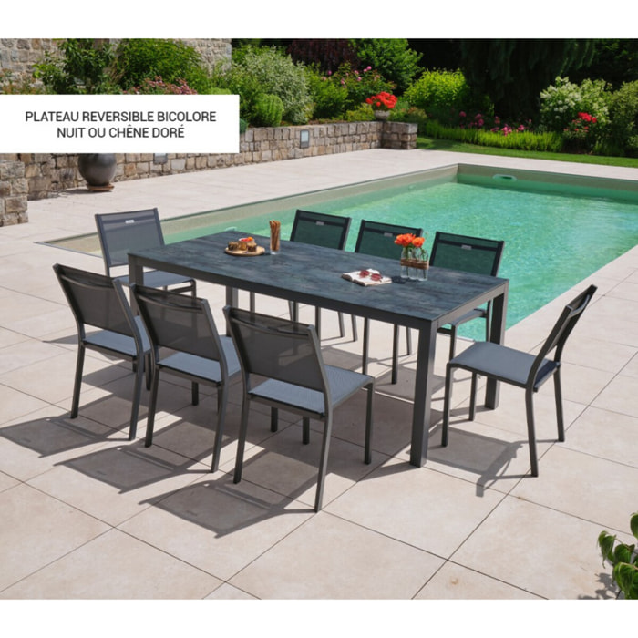 Ensemble table et chaises de jardin  - Chêne doré et Nuit - TIMOREUR