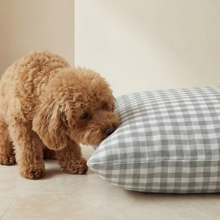 Housse antitaches pour lit pour animal Vichy Gris Clair