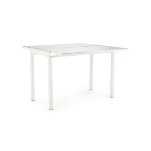 Table extensible compact plateau verre blanc 110/165 cm - TESS