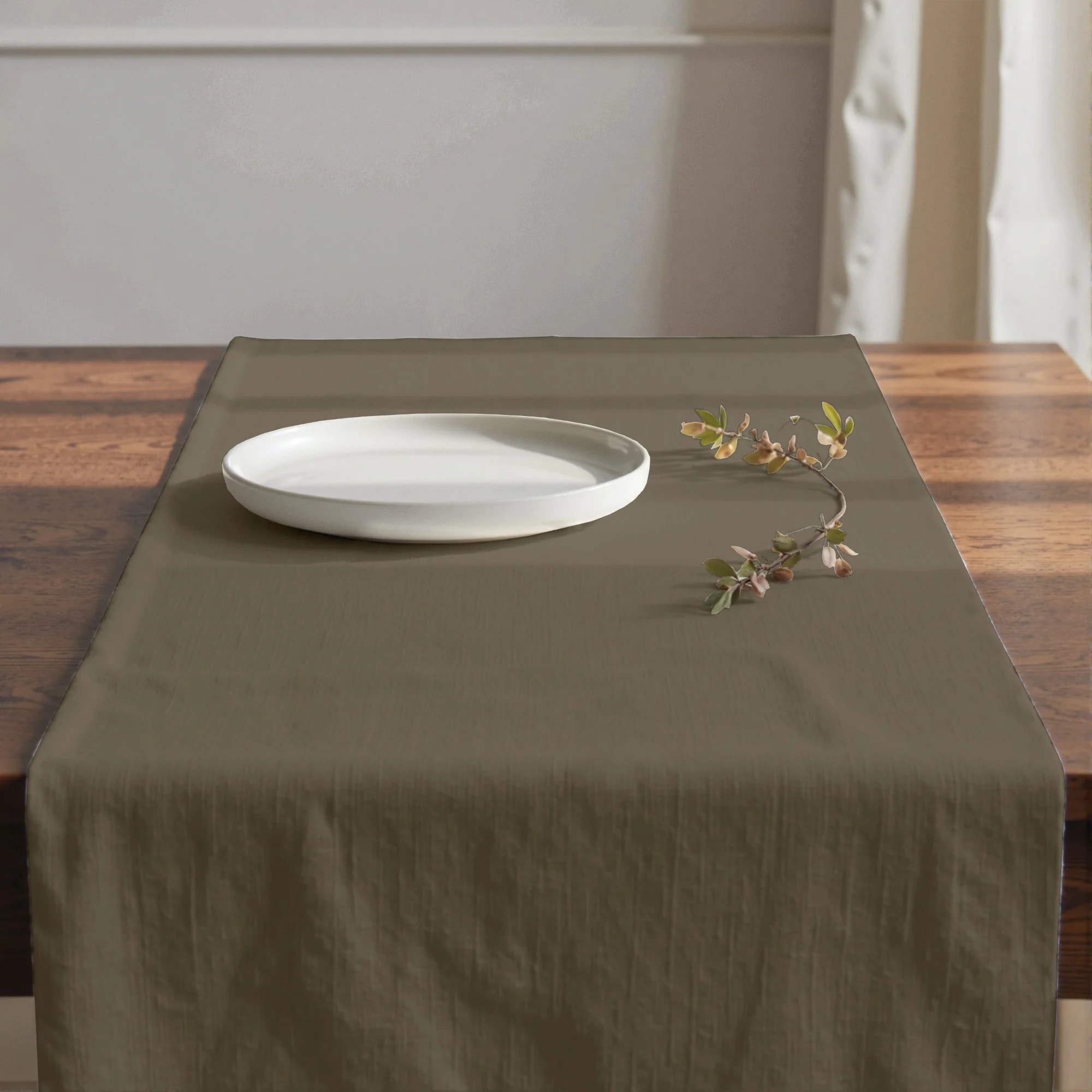 Chemin de table 100% coton Harvard Taupe 50x150 cm