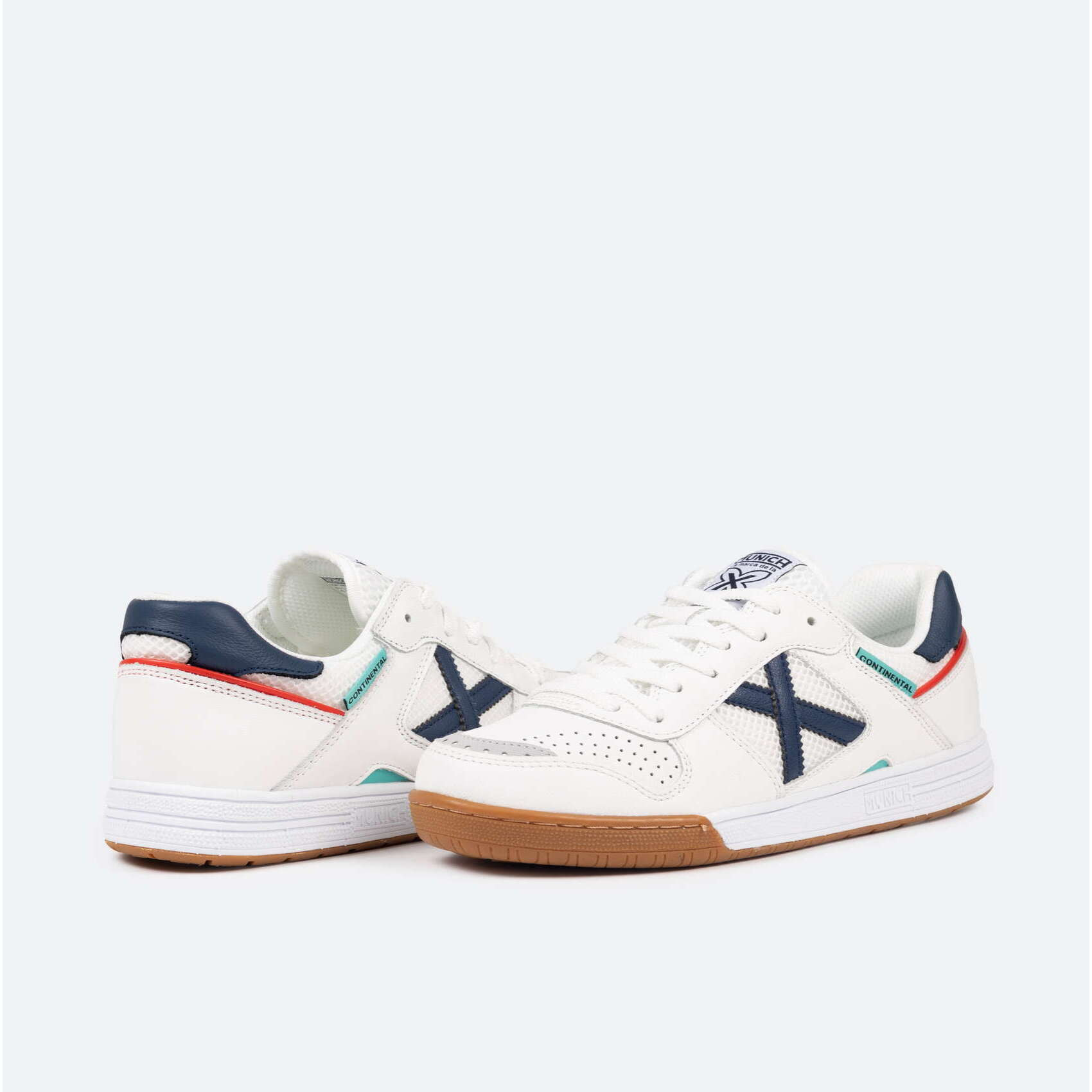 MUNICH CONTINENTAL Zapatillas fútbol sala de piel clásicas diseño profesional Blanco y Azul Marino