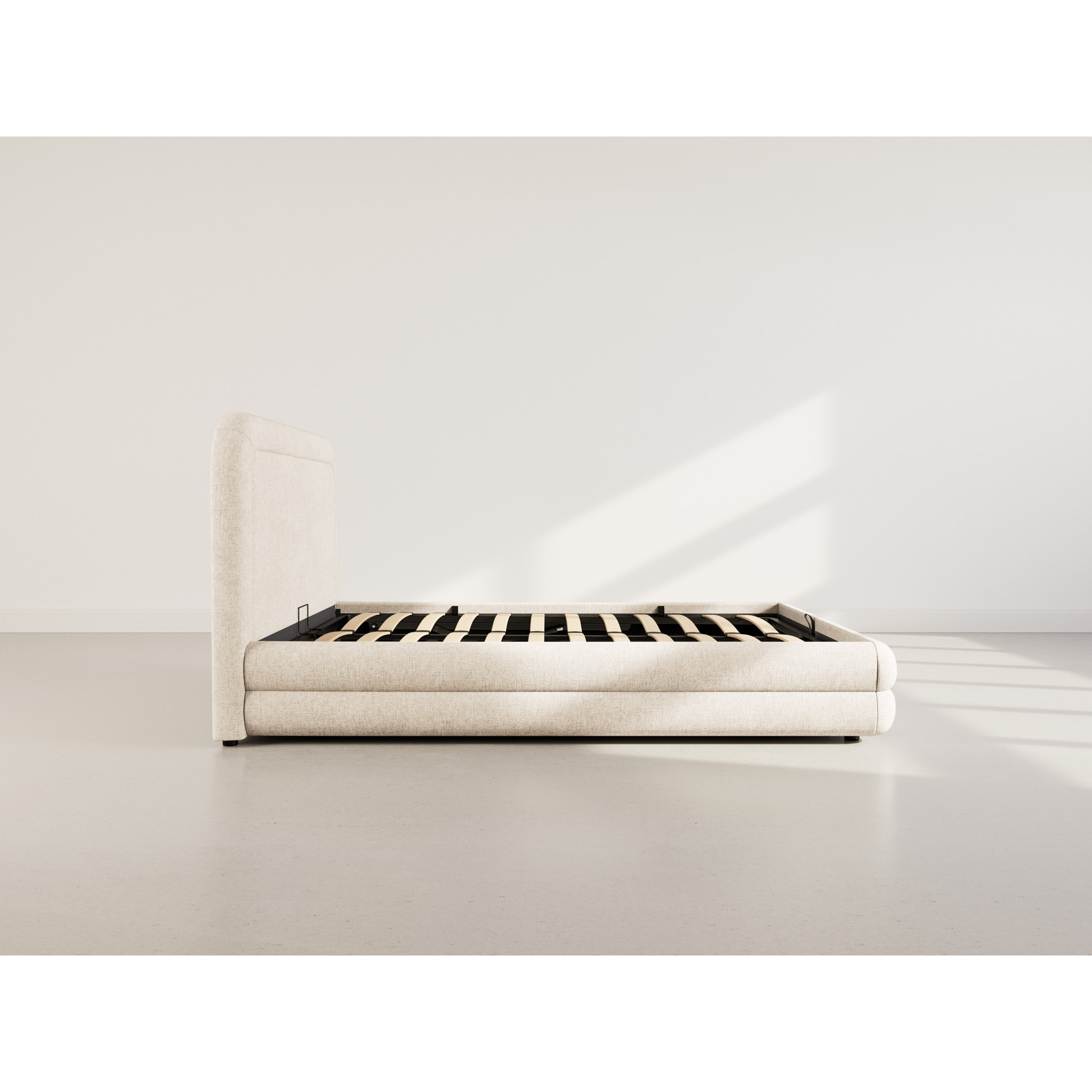 Babel - lit coffre - 160x200 cm - en velours texturé - sommier inclus - Beige
