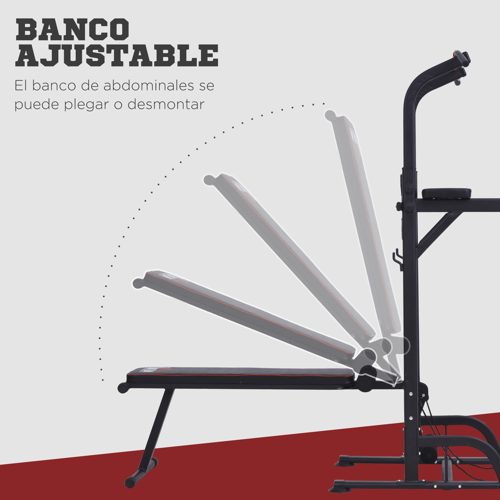Estación de Musculación Multifuncional Torre de Entrenamiento Ajustable en Altura con Banco Plegable Barra de Dominadas para Fitness 220x98x181-229 cm Negro