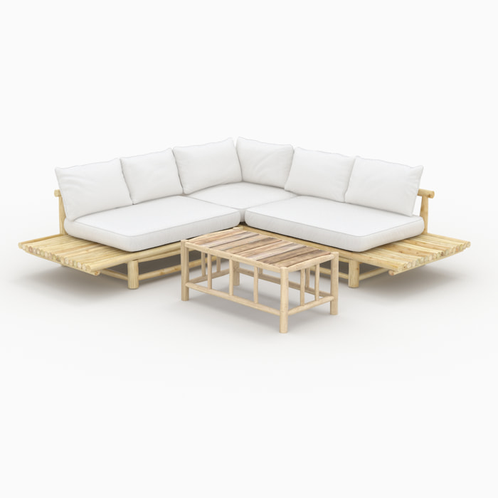 Salon de jardin 4 personnes en bois de teck avec canapé, table basse - Ily