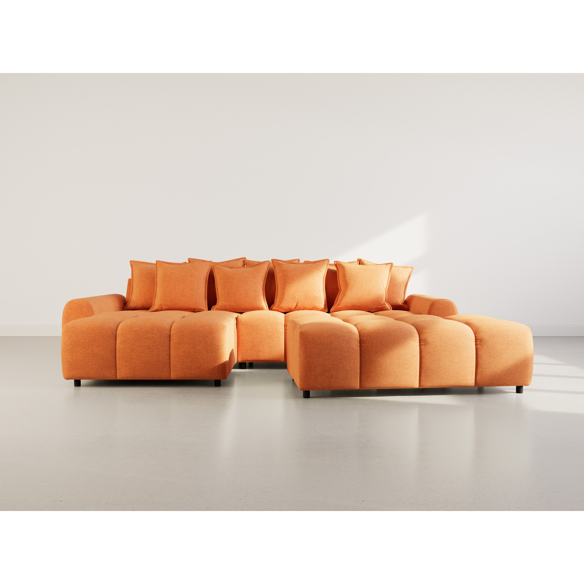 Adelaide - canapé d'angle réversible 4 places avec pouf d'appoint en tissu texturé - Terracotta