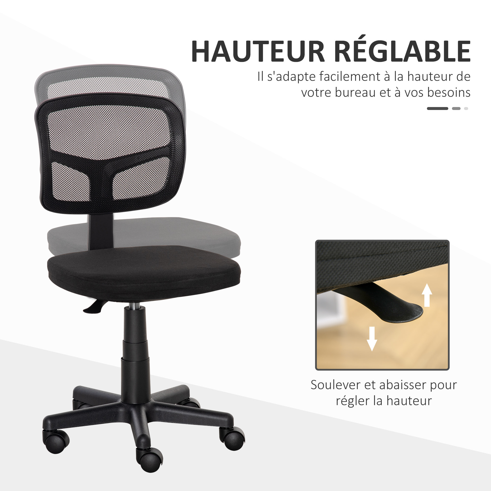 Chaise de bureau ergonomique hauteur réglable dossier enveloppant maille noir