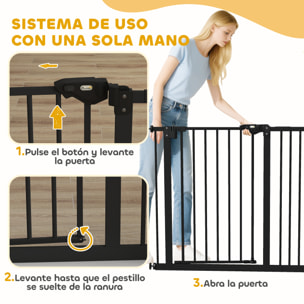 Barrera de Seguridad para Perros Extensible 74-94 cm, para Puertas y Escaleras, Barrera para Perros con Montaje a Presión, Doble Bloqueo y Extensión de 14 cm, Negro