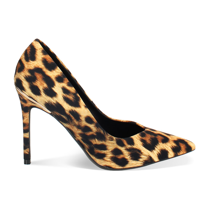 Décolleté leopardate in tessuto, tacco 10,5 cm