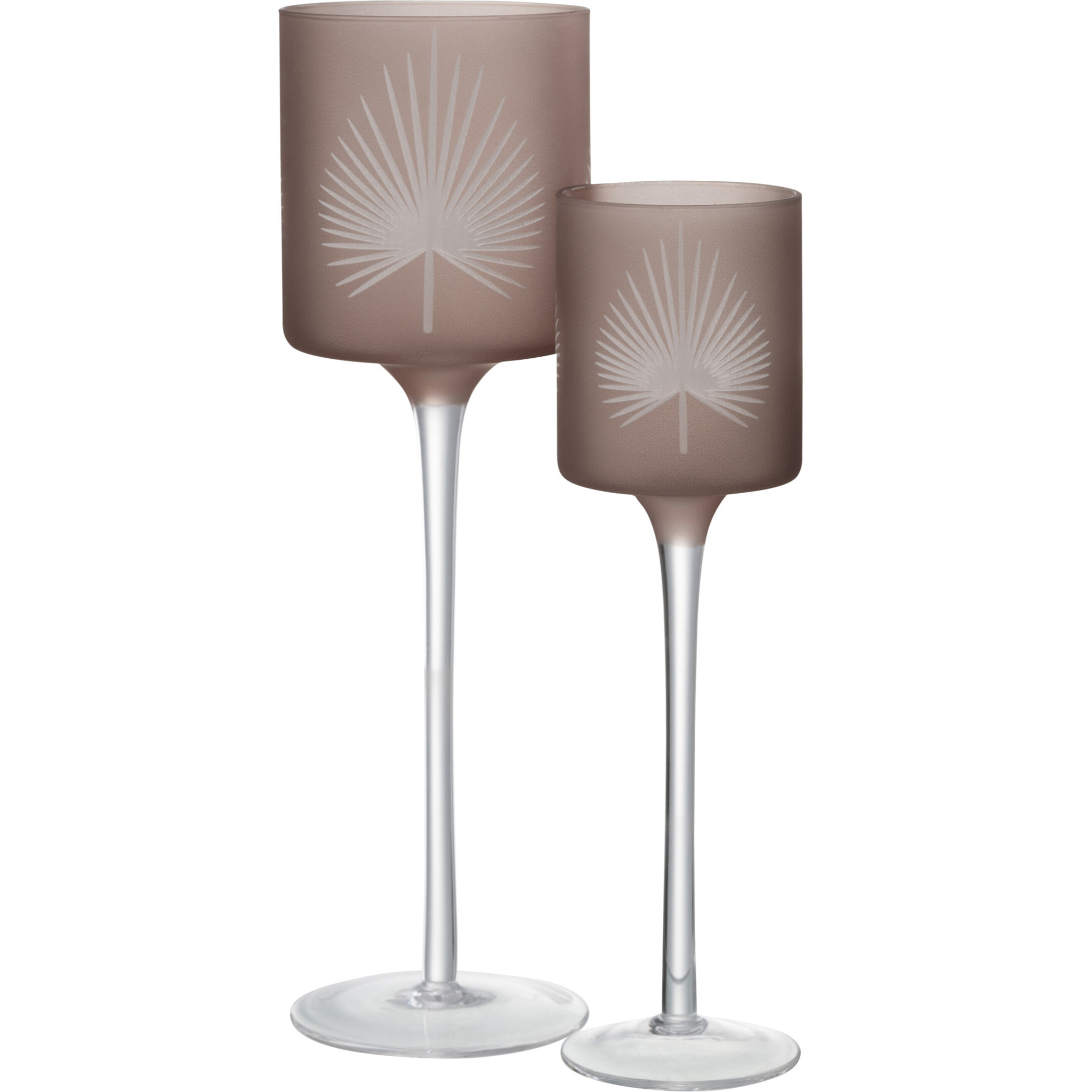 J-Line photophore + Pied Feuille de palmier - verre - beige - large