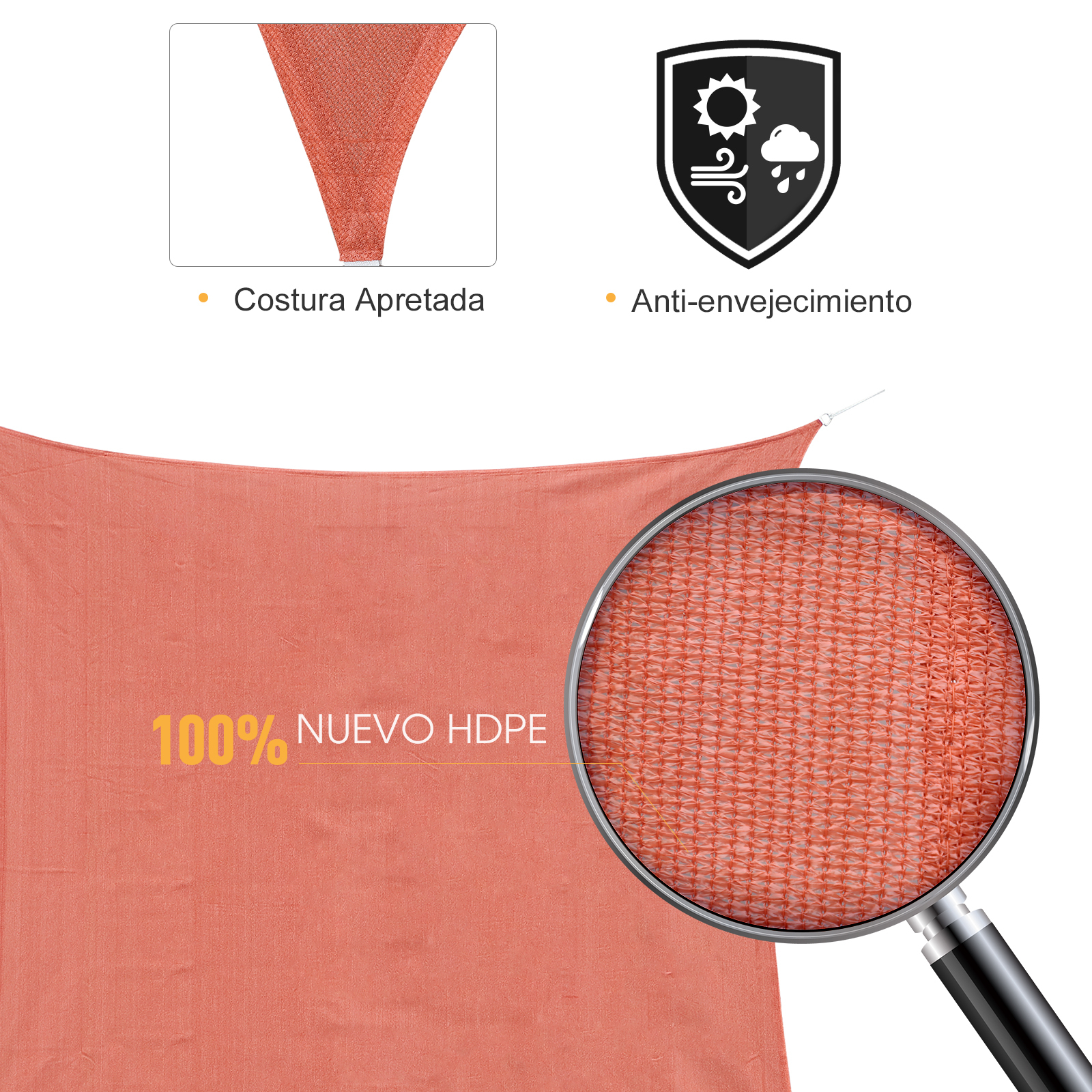 Toldo Vela Triangulo Sombrilla Parasol Terraza 3x3x3m Rojo