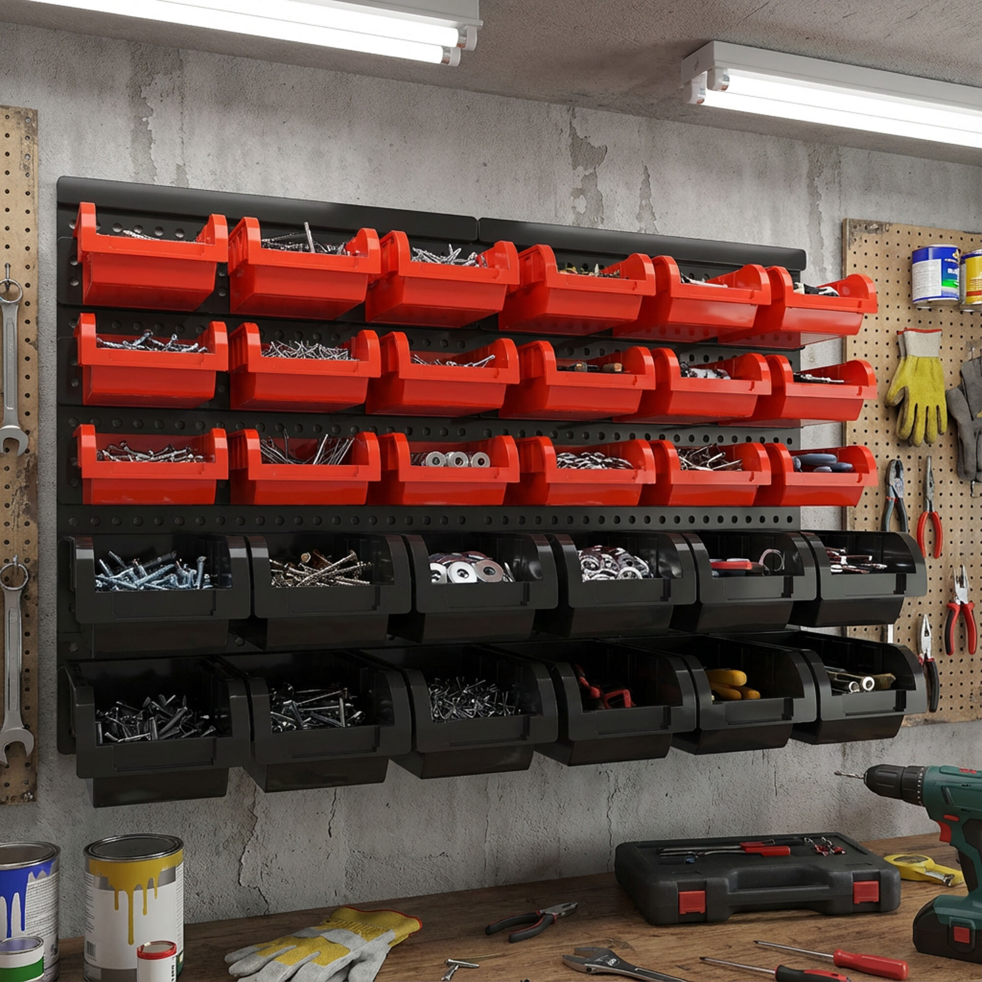 Peg Small - Pannello Portautensili da Parete 64x41 cm con 30 Box Contenitori Impilabili