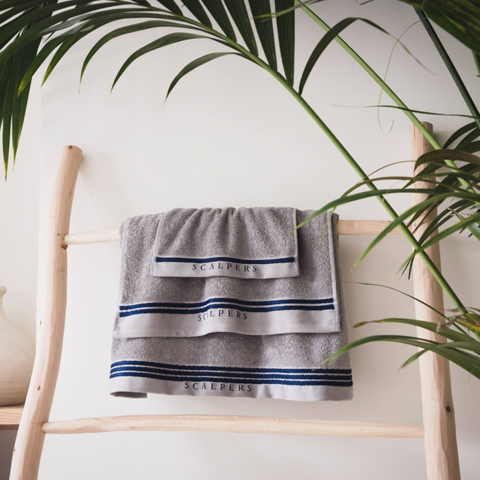 Juego de 4 sets de 3 toallas grises (4x tocador 30x50cm + 4x manos 50x90cm + 4x baño 70x140cm) 450gsm en algodón scalpers home