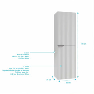 Colonne Façade Ondulee 35x30x120 cm - 2 Portes en MDF Blanc - MILO