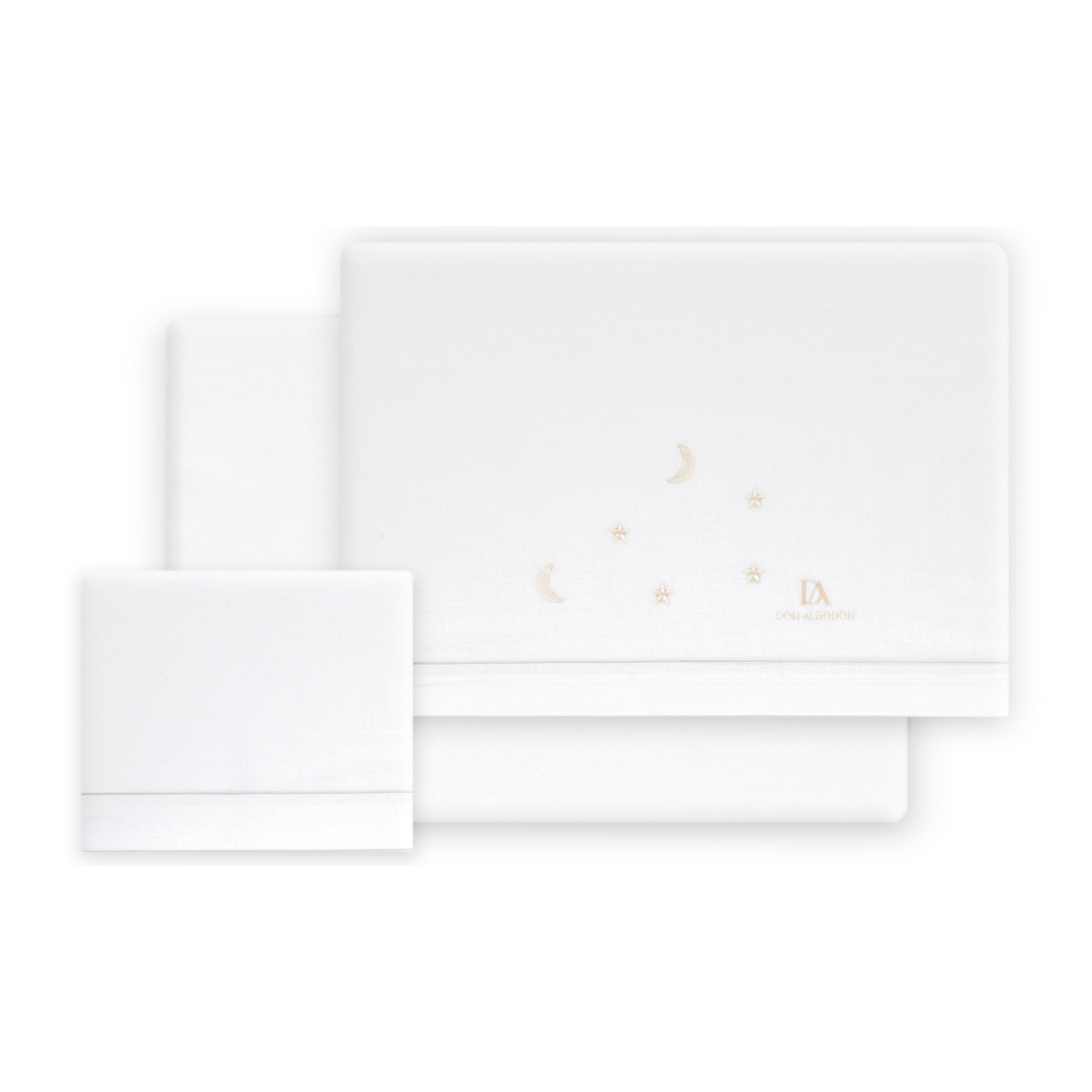 Triptico Minicuna 100% Alg Don Algodon Estrellas Luna Bco/Beig