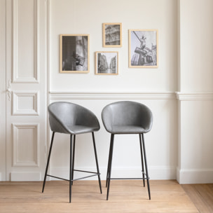 Lot de 2 tabourets de bar en simili gris foncé ACHILLE