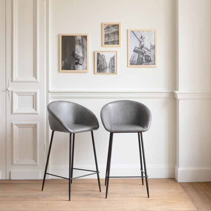 Lot de 2 tabourets de bar en simili gris foncé ACHILLE