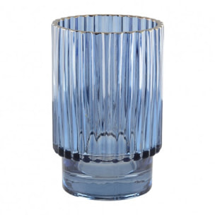 Vase bleu fonce bord dore h.15cm