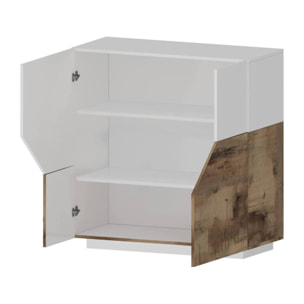 Credenza moderna a 2 ante geometriche, Made in Italy, Madia da ingresso, Buffet di design da soggiorno, Cm 100x43h106, Bianco lucido e Acero