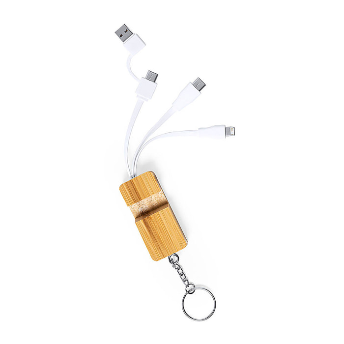 Cavo caricabatterie multifunzione in bambù naturale Micro USB, tipo C e Lightning 5 V CC 2,4 A