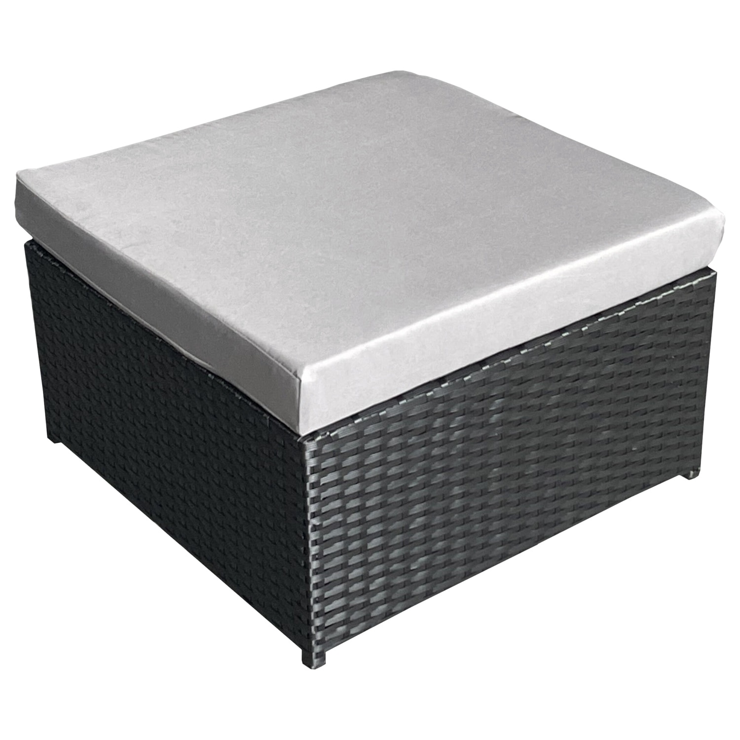 Salon de jardin BONIFACIO en résine tressée noir 6 places - coussin gris