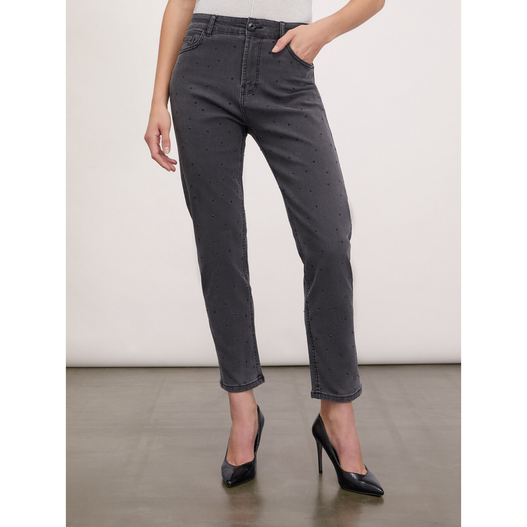 Motivi - Jeans straight con strass - Grigio