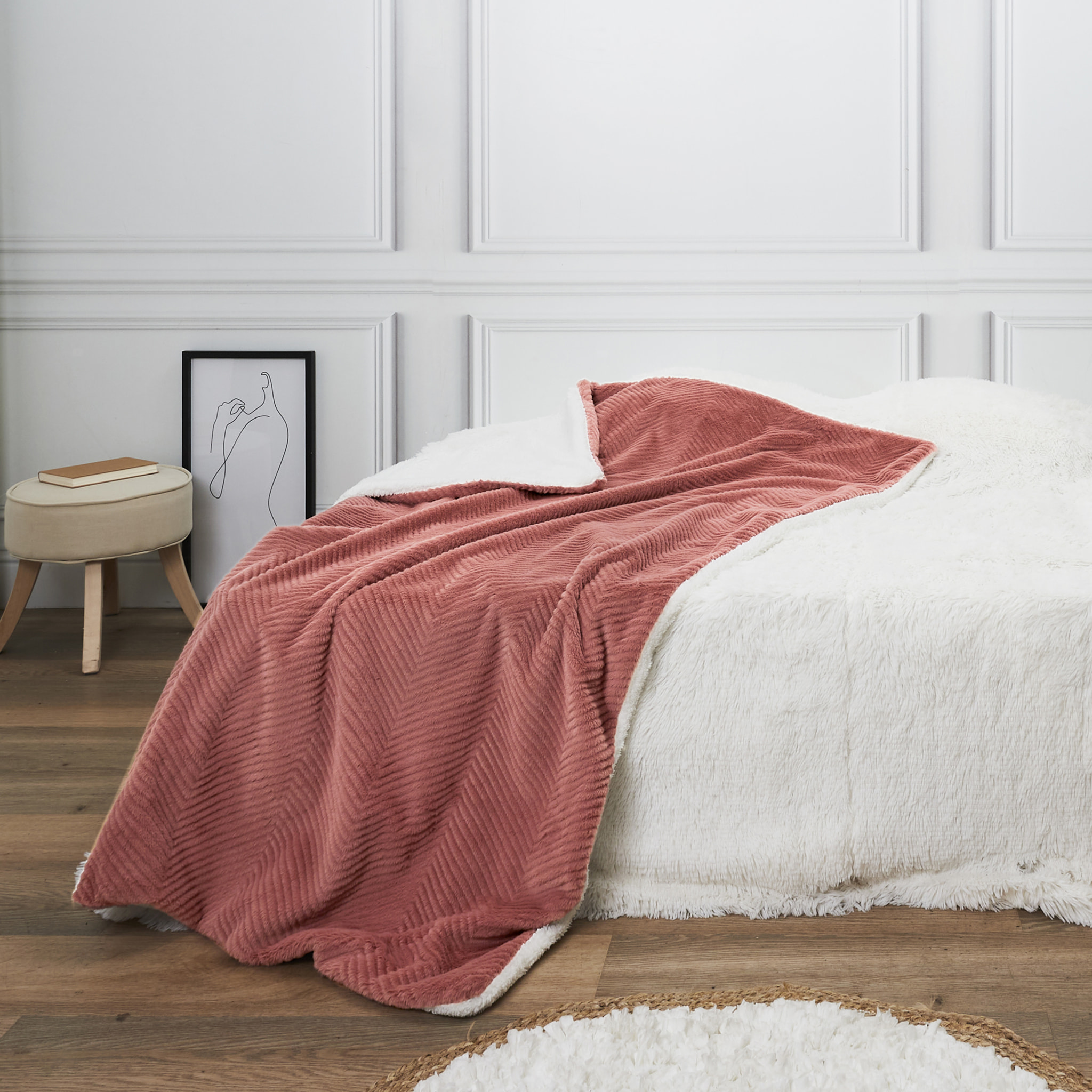Plaid - HOME DECO FACTORY - Imitation Fourrure - Rose