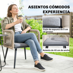 Juego de 2 Sillas de Jardín Exterior de Ratán, Sillas Terraza Exterior con Cojines, Reposabrazos y Marco de Acero, Resistente a la Intemperie, para Balcón, Terraza, 54x65x80 cm, Gris Claro