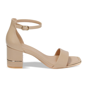 Sandali beige, tacco largo 7 cm