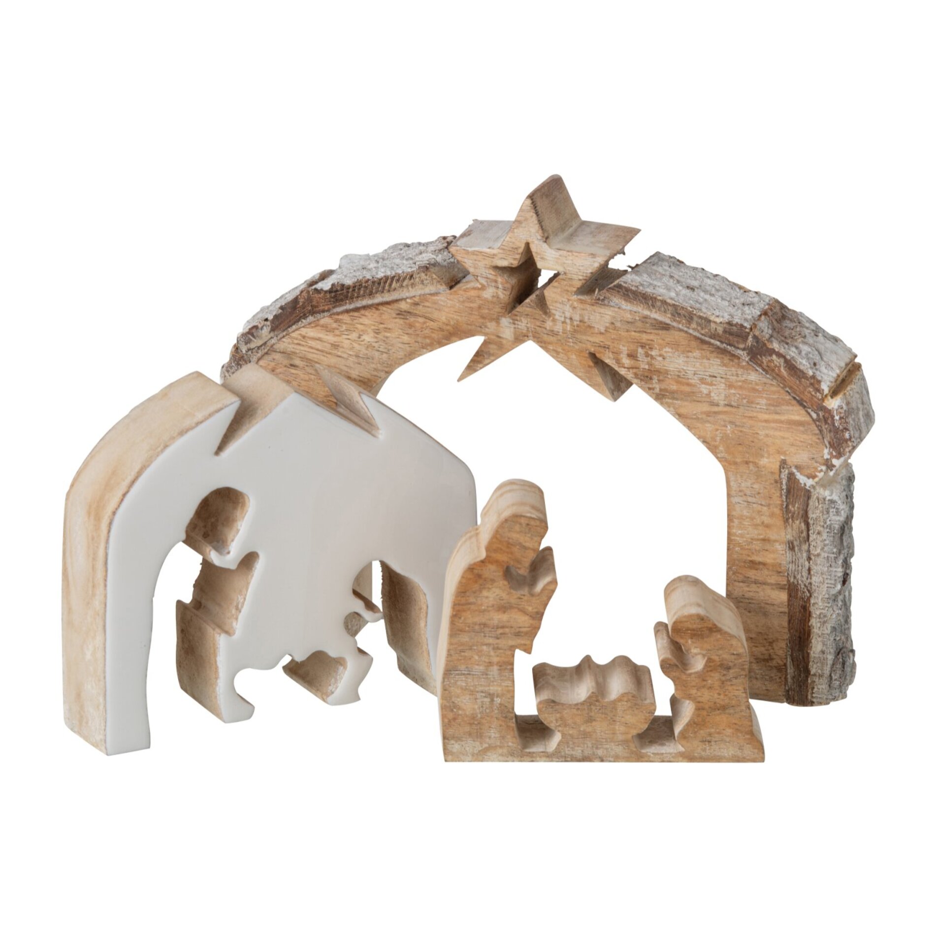 J-Line Crèche - bois de manguier - naturel/blanc - medium