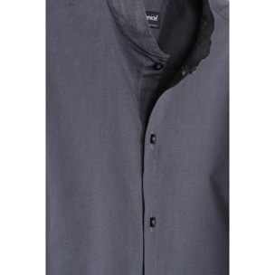 Camicia Uomo Coreano Slim Armaturato Fantasia Grigio Scuro/Nero