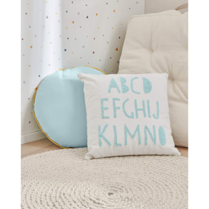 Kave Home - Fodera cuscino Keila 100% cotone bianco blu con alfabeto 45 x 45 cm