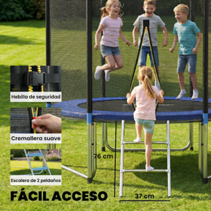 Cama Elástica para Niños Exterior Ø305 cm, Trampolín para Niños de +6 Años con Red de Seguridad, Escalera, Acolchado de Muelles y Marco de Acero Galvanizado, Carga 120 kg
