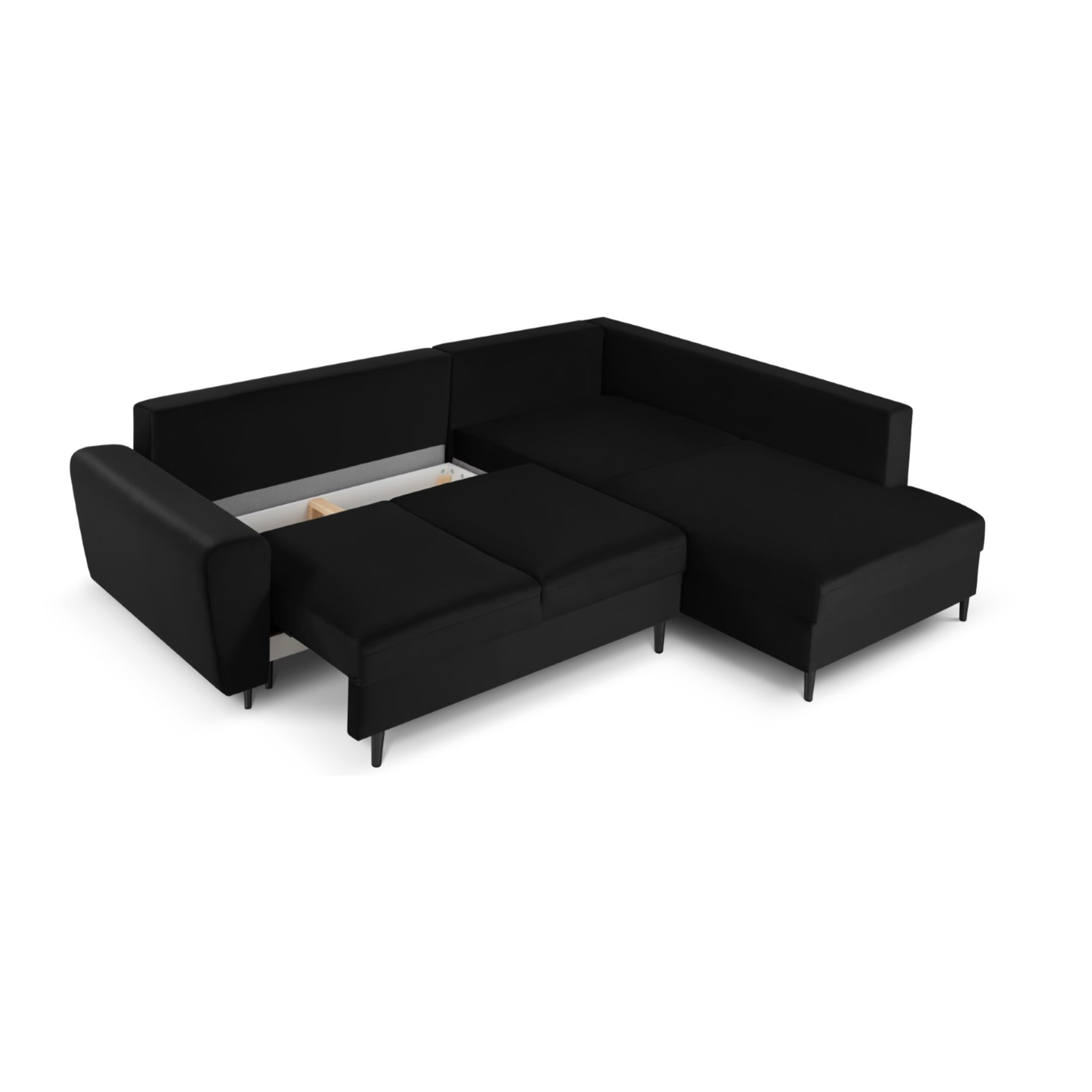 Canapé d'angle droit convertible avec coffre de rangement "Kyoto" 5 places en velours noir