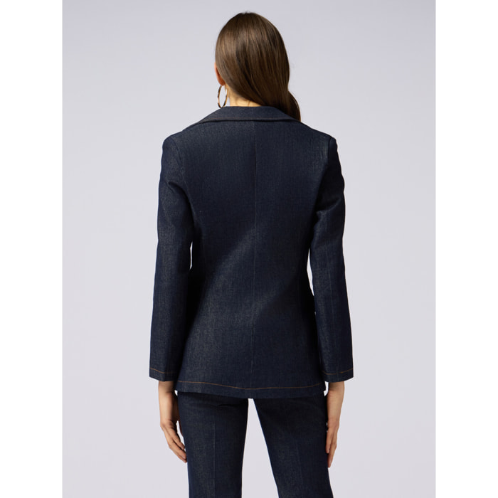 Oltre - Blazer de mezclilla con cadenas metálicas - Azul