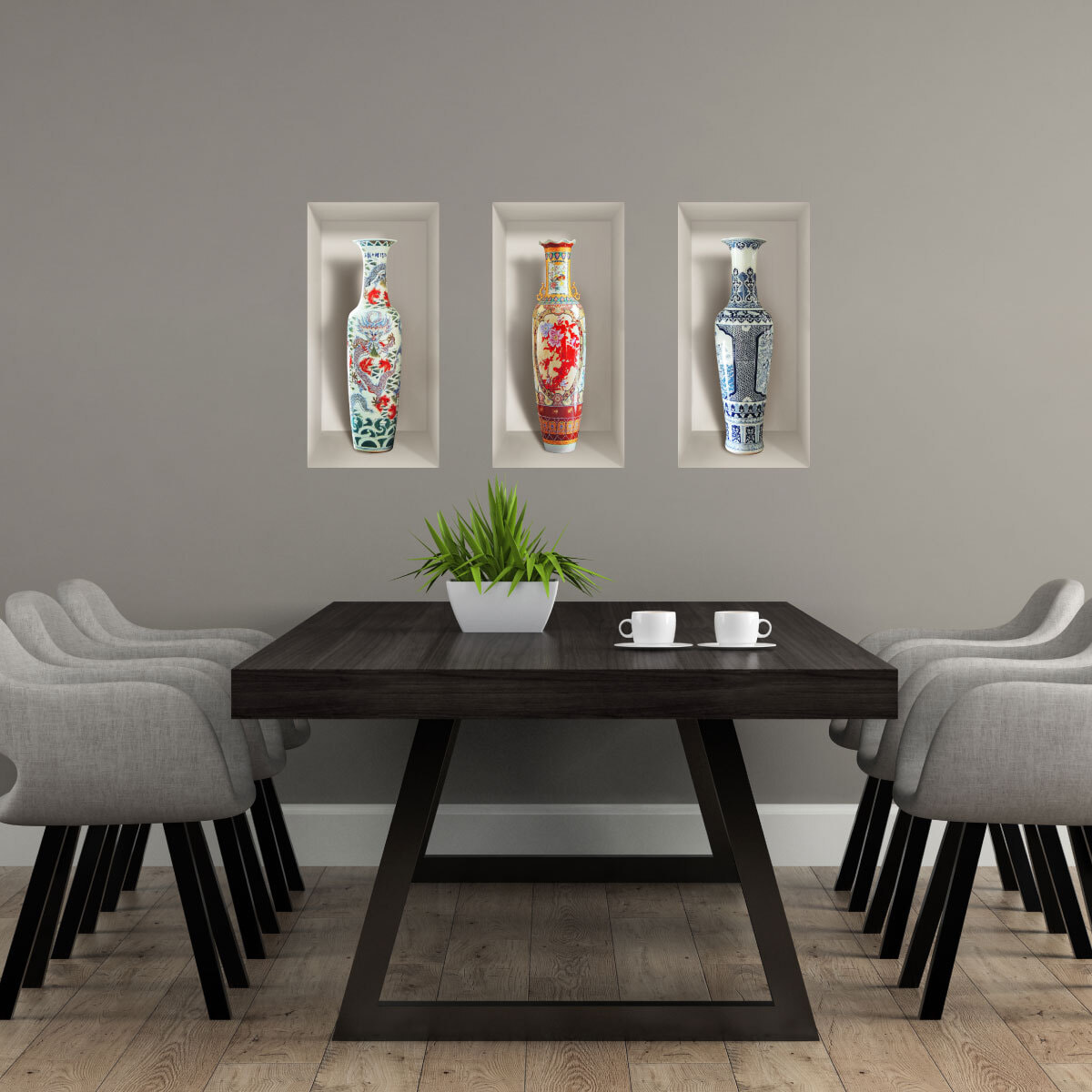 Stickers muraux 3D | Sticker Mural Autocollant effet 3D vases céramiques anciens - Stickers adhésifs 3D Chambre Salon Trompe l'oeil