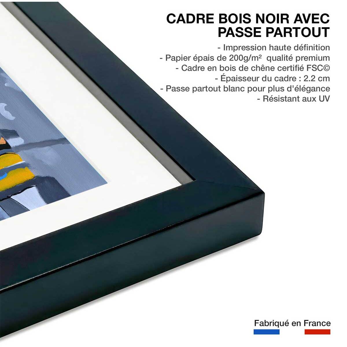 Affiche abstraite champs de bleuet Affiche + cadre en bois - Noir