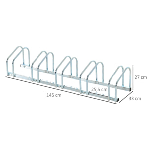 Aparcamiento para 5 Bicicletas Soporte para Aparcar Bicicletas 145x33x27cm Plata