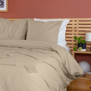 Parure housse de couette unie 100% coton lavé tufté - ficelle