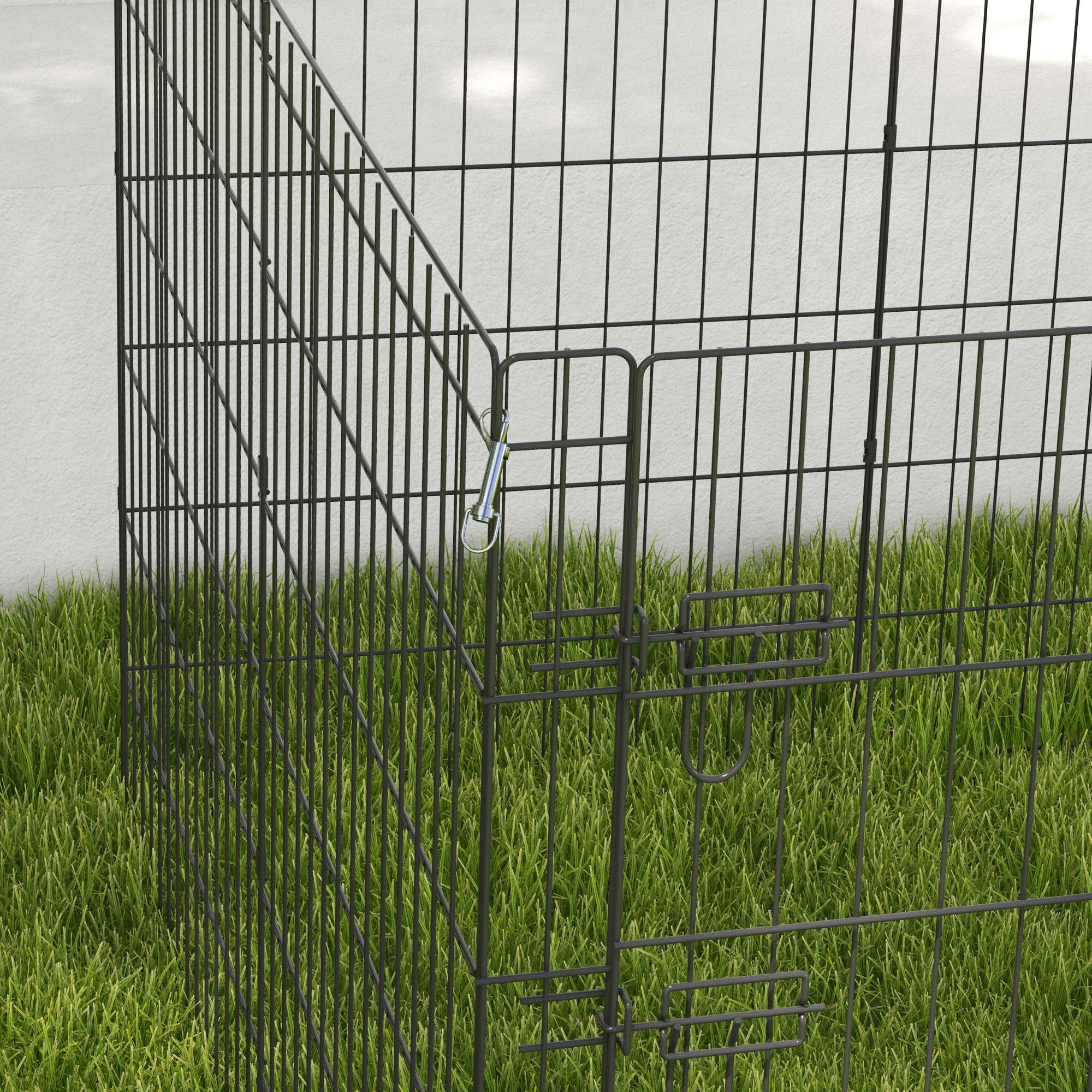 Parc enclos modulable chien - porte verrouillable, 8 panneaux 61 x 91 cm - métal noir