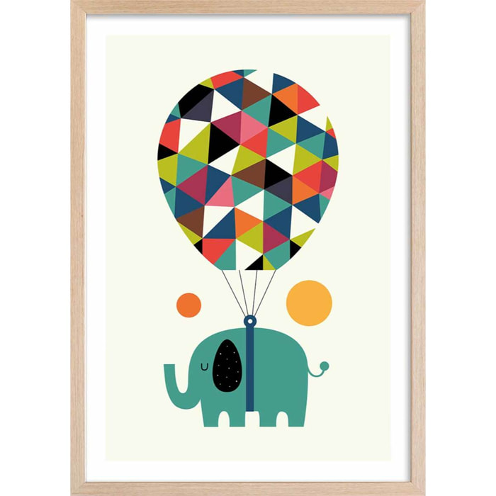 Affiche enfant hot air balloon jumbo Affiche + cadre en bois - Chêne