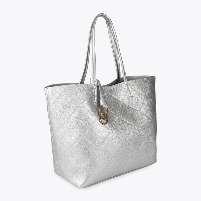Shopper effetto pelle monogramma con logo ovale pendente