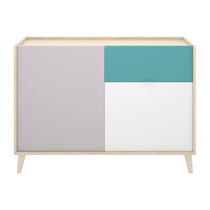 Credenza Mitchell, Buffet da soggiorno, Madia moderna da salotto a 2 ante, 105x43h75 cm, Bianco e Rovere