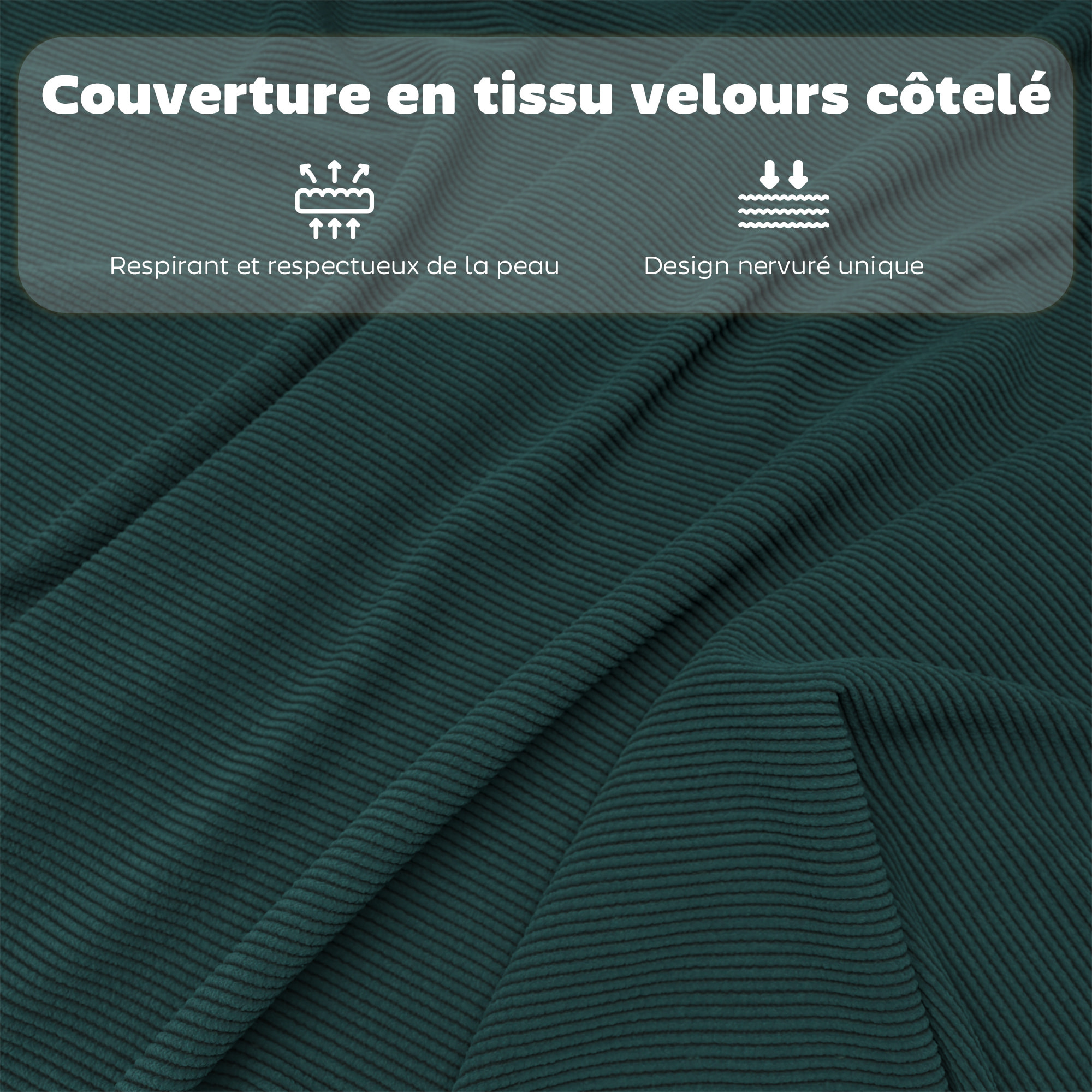 Lot de 4 chaises pliantes acier velours côtelé turquoise foncé