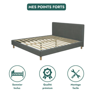 Ensemble matelas Jade & lit fixe Colisée | Mémoire de forme et ressorts ensachés | cadre à lattes | Simili cuir | Gris