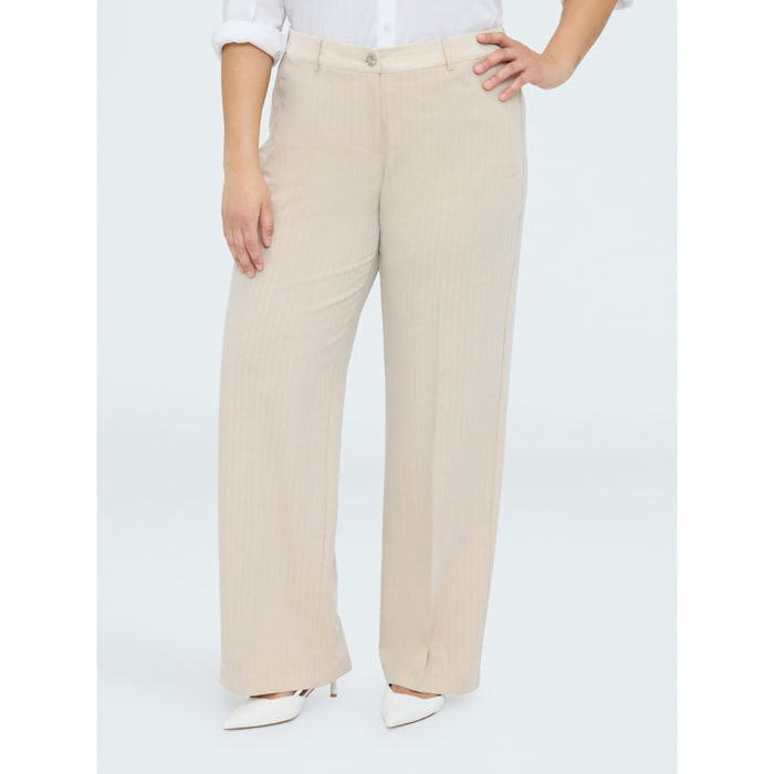 Fiorella Rubino - Pantalones Regular efecto raya diplomática - Beige
