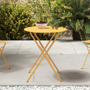 Table de jardin ronde et pliante en métal jaune beurre 2 personnes - Kayla