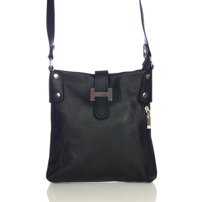 FIRENZE ARTEGIANI Borsa a Spalla da Donna Milano. Vera Pelle Dollaro Made in Italy 26x4x26 Cm. Colore nero