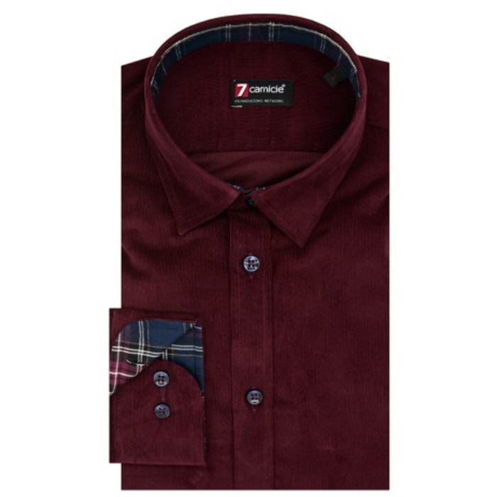Camicia Uomo 1 Bottone Italiano Slim Velluto Unito Bordeaux