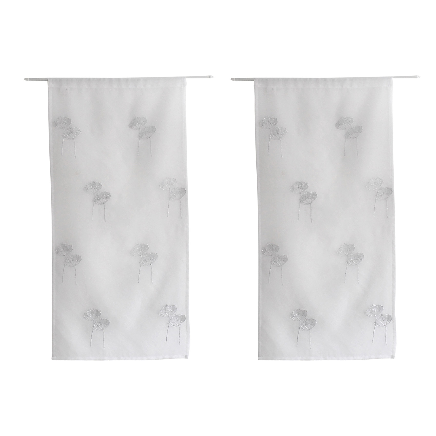 Paire de petits voilages brodés de fleurs - Blanc